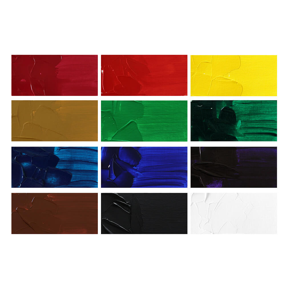 akrylove barvy holbein heavy body sada standard 12ks swatche